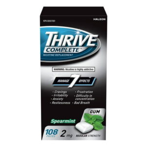 Thrive Gum Complete 2mg Regular Strength Nicotine Replacement, Spearmint, 108 count