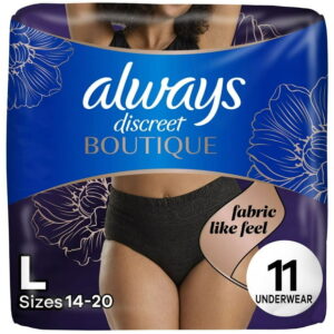 Always Discreet Boutique Incontinence and Postpartum Underwear for Women, Maximum Protection, L, Black