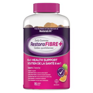 RestoraFIBRE + 6 in 1 Daily Prebiotic Fibre Supplement Gummies for Adults, Supports Regularity & Gentle Constipation Relief, 6 Fruit Flavors, 115 Gummies