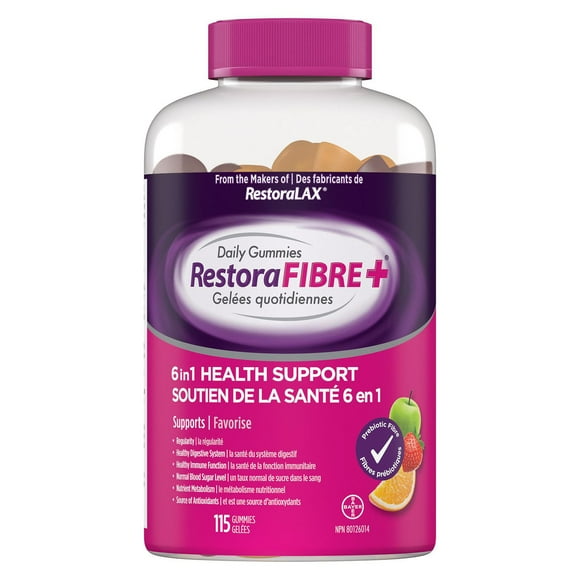 RestoraFIBRE+ 6 in 1 Daily Prebiotic Fibre Supplement Gummies for Adults, Supports Health Benefits, including Regularity, Gentle Constipation Relief & Healthy Immune Function with Naturally Sourced Inulin, 115 Gummies