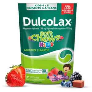 DulcoLax Soft Chews Kids, Laxative for Gentle Occasional Constipation Relief for Kids Ages 4 and Over, Vegan, Stimulant-Free, Gluten-Free Laxatives, Wild Berry, 15 Count, 15 count