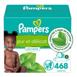 Pampers Free & Gentle Baby Wipes, 99% Water, Hypoallergenic, Unscented, 100% Plant Based, Plastic-Free Baby Wipes, Baby Wipes Total (6X Flip-Top Packs), 468 Count