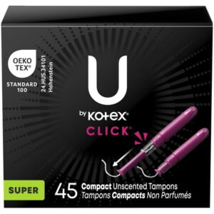 U by Kotex Click Compact Tampons, Super, Unscented, 45 Count, 45 Count