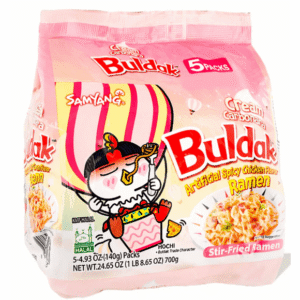 Samyang – Spicy Chicken Buldak Noodle (Cream Carbo) 140g x 5, Pack of 5 (140g each), Creamy Carbonara