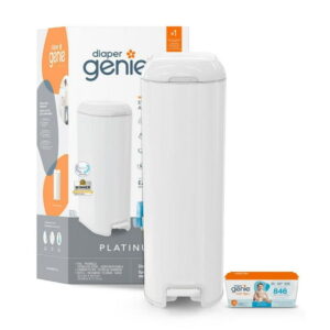 Diaper Genie Platinum Diaper Pail, Lily White, Stainless Steel, Foot Pedal, Odour Control, 18 Easy Roll bags / holds up to 846 diapers