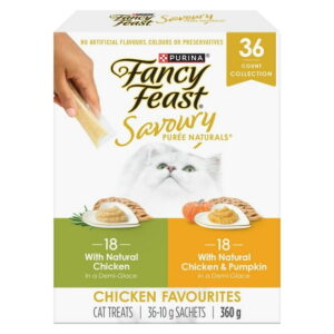 Fancy Feast Savoury Purée Naturals Chicken Favourites Variety Pack, Cat Treats 10 g x 36, 10 g x 36