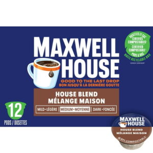 Maxwell House House Blend Coffee 100% Compostable Pods, 12 Pods, Medium, 117g
