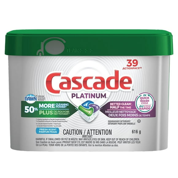 Cascade Platinum Dishwasher Detergent ActionPacs, Fresh Scent, 39 ActionPacs