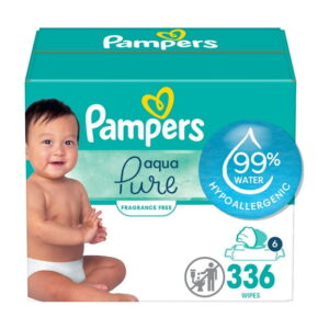 Pampers Aqua Pure Baby Wipes, 99% Water, Fragrance Free, Baby Wipes Total (6X Flip-Top Packs), 336 Count