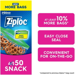 Ziploc® Snack Bags with Grip 'n Seal Technology, 50 Bags