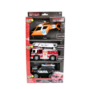 Maxx Action Mini Rescue Lights & Sounds Vehicles 3pk – Firetruck, Helicopter and Police SUV