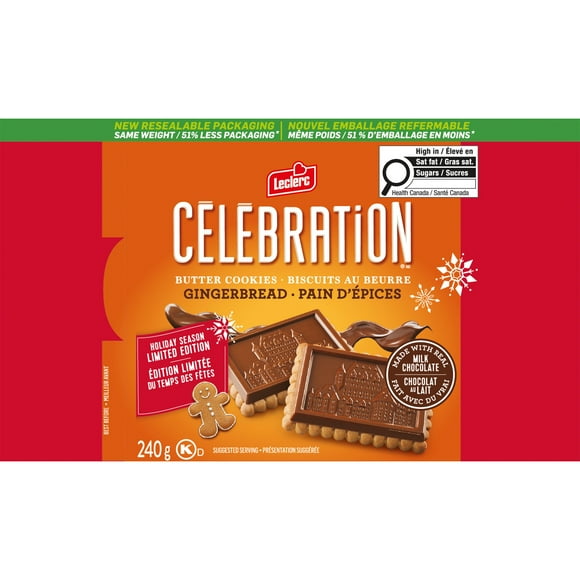 CELEBRATION MILK CHOCOATE TOP GINGERBREAD COOKIE, 240G EACH BOX