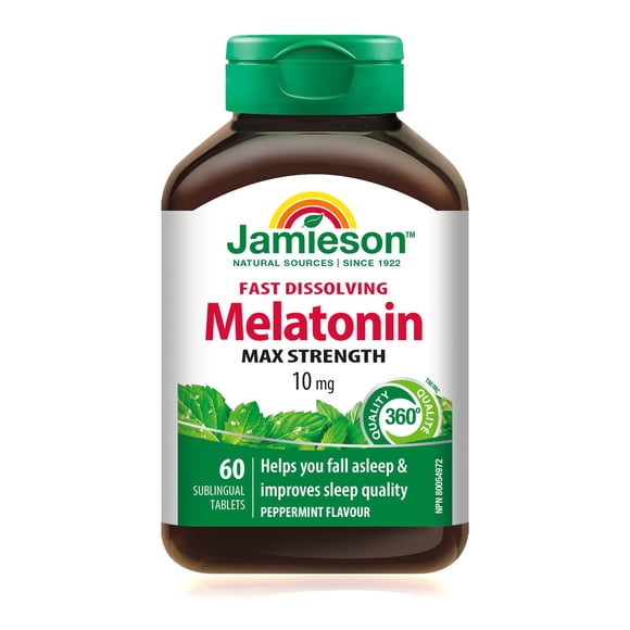 Jamieson Melatonin Fast-Dissolving Tablets, 10 mg, Peppermint, 60 Count, 60 Sublingual tablets