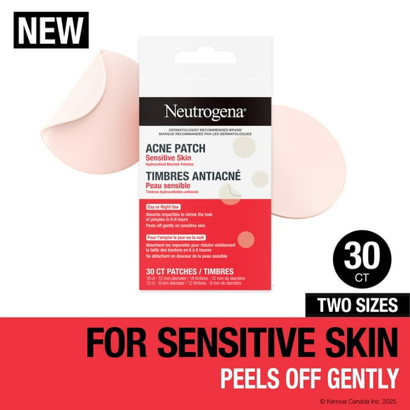 Neutrogena Acne Patches for Sensitive Skin Variety Pack, Hydrocolloid Blemish Patches Shrink the Look of Pimples & Zits Overnight, Gentle, Non-Medicated Facial Patches, Two Sizes, 30 count