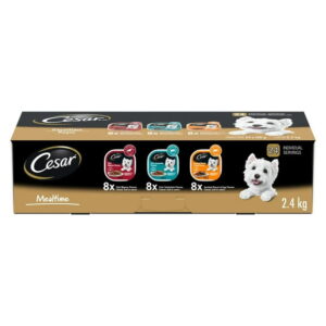 CESAR Classic Loaf in Sauce Wet Dog Food Mealtime Variety pack, with 8 Filet Mignon, 8 Pork Tenderloin & 8 Smoked Bacon & Egg Flavours, 24x100g trays, 24x100g