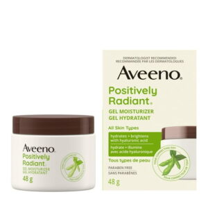 Aveeno Positively Radiant Gel Moisturizer, Hyaluronic Acid, Tone Correcting Soy, Hypoallergenic, 48 g