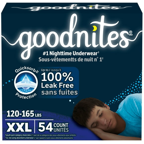 Goodnites Boys' Nighttime Bedwetting Underwear, Economy Plus Pack, Sizes S-XXL