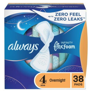 Always Infinity with FlexFoam Pads, Size 4, Overnight, with Wings, Unscented, 38 Count