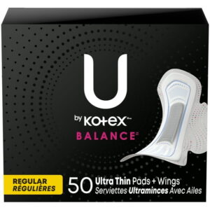 U by Kotex Balance Ultra Thin Pads with Wings, Regular Absorbency, 50 Count, UBK PAD 50