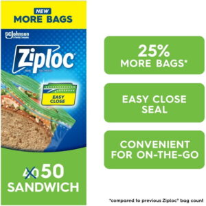 Ziploc® Sandwich Bags with Grip 'n Seal Technology, 40 Bags