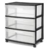 Sterilite Wide 3 Drawer Cart, Black, STER 3 DRAWER WIDE CART - BLACK