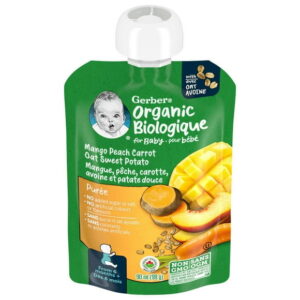 GERBER Organic Baby Purée Mango Peach Carrot Sweet Potato Oat, 90 mL