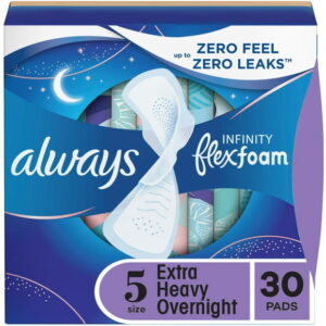 Always Infinity with FlexFoam Pads, Size 5, Extra Heavy Overnight, with Wings, Unscented, 30 Count
