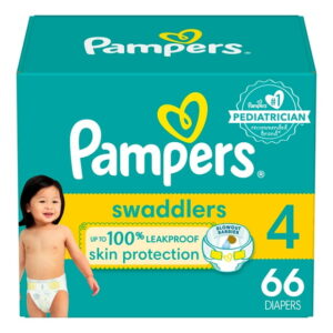 Pampers Swaddlers Diapers, Size S4 (15-34 lbs), Absorbent, Keeps Baby Dry and Comfortable, Skin Safe Disposable Baby Diaper, 66 Count