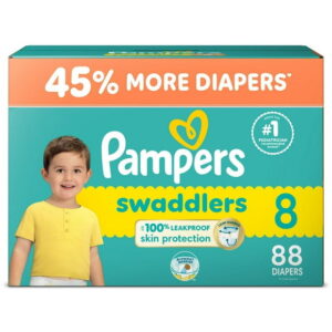 Pampers Swaddlers Diapers, Size 8 (30+ lbs), Absorbent, Keeps Baby Dry and Comfortable, Skin Safe Disposable Baby Diaper, 88 Count