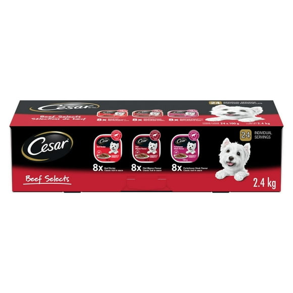 CESAR Classic Loaf in Sauce Wet Dog Food Beef Selects Variety pack, 24x100g trays, 24x100g