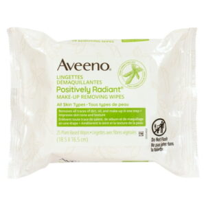 Aveeno Positively Radiant, with Moisture-rich natural soy extract, Make-up Removing Wipes, 25 Wipes