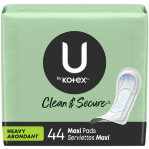 U by Kotex Clean & Secure Maxi Pads, Heavy Absorbency, Unscented, 44 Count